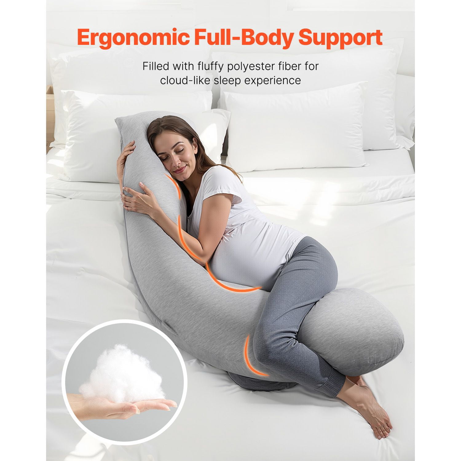Pregnancy Pillows for Side Sleeping, L-Shaped Maternity Pillow for Pregnant Women, Soft & Breathable Pregnancy Body Pillow with Washable Jersey Cover for Head Neck Belly Leg Support, Light Gray