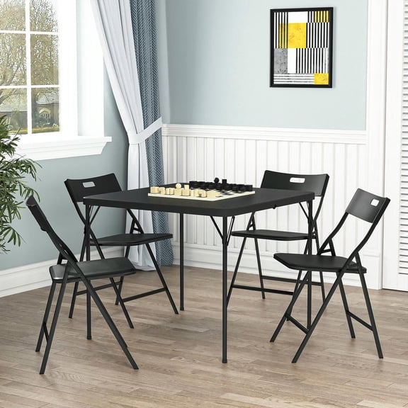Resenkos 5-Piece Folding Table & Chair Set (1 Table   4 Chairs) – Black Portable Indoor/Outdoor Dining & Event Furniture