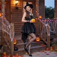 thumbnail image 5 of Witch Cosplay, Witch Costume, Witch Outfit, Witch Roleplay, Witch Cos, Women Halloween Witch Cosplay Costume High-Low Hem Ruffle Dress + Hat + Wristbands Dress Up Outfits, Black L, 5 of 7