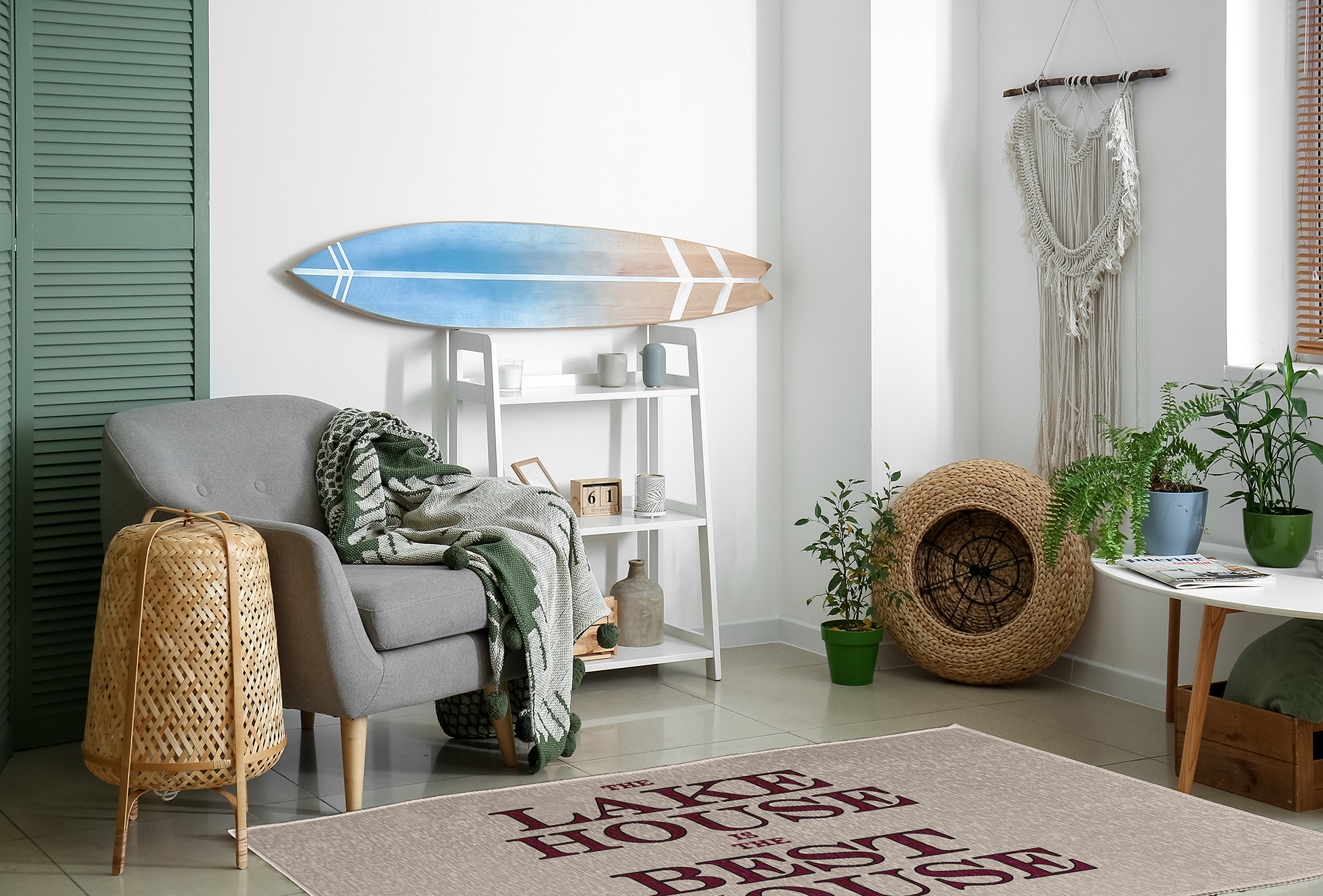 4' x 6' Simply Daisy Lake House Best House Beach Style Chenille Area Rug, Maroon Red