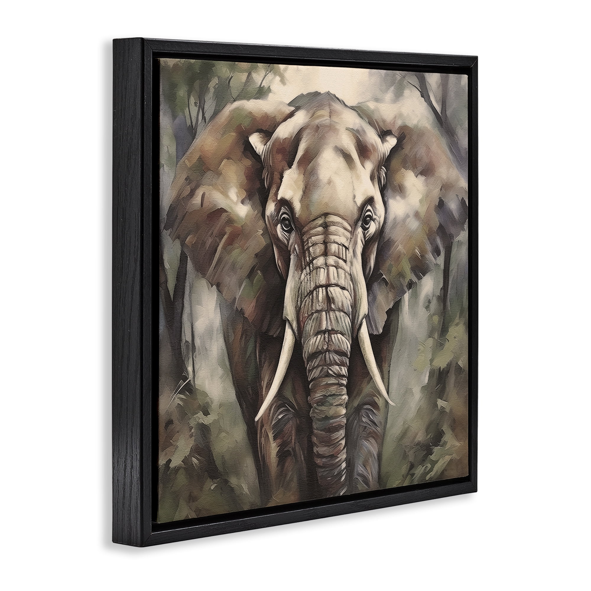 Stupell Industries Grey Elephant Portrait Animals Painting Black Floater Framed Canvas Art Print Wall Art, 25 x 25