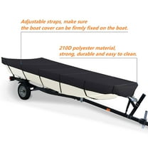 Jon Boat Cover Waterproof Heavy Duty Black Boat Cover with Adjustable Straps, 14ft x 70in, 210 Denier Polyester