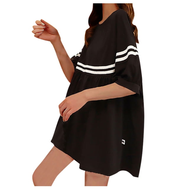 FcBaudy Robe à Manches Courtes à Col Rond, Robes pour Femmes, Robes d'Été pour Femmes Vêtements de Maternité d'Été Jupe Trapèze Ample Jupe à Col Rond Femme Enceinte Robe pour Femmes Enceintes