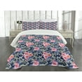 thumbnail image 3 of Ambesonne Victorian Quilted Bedspread Set 3 Pcs, Pink Roses Retro Camo, Queen Size, Violet Blue Sage Green, 3 of 5