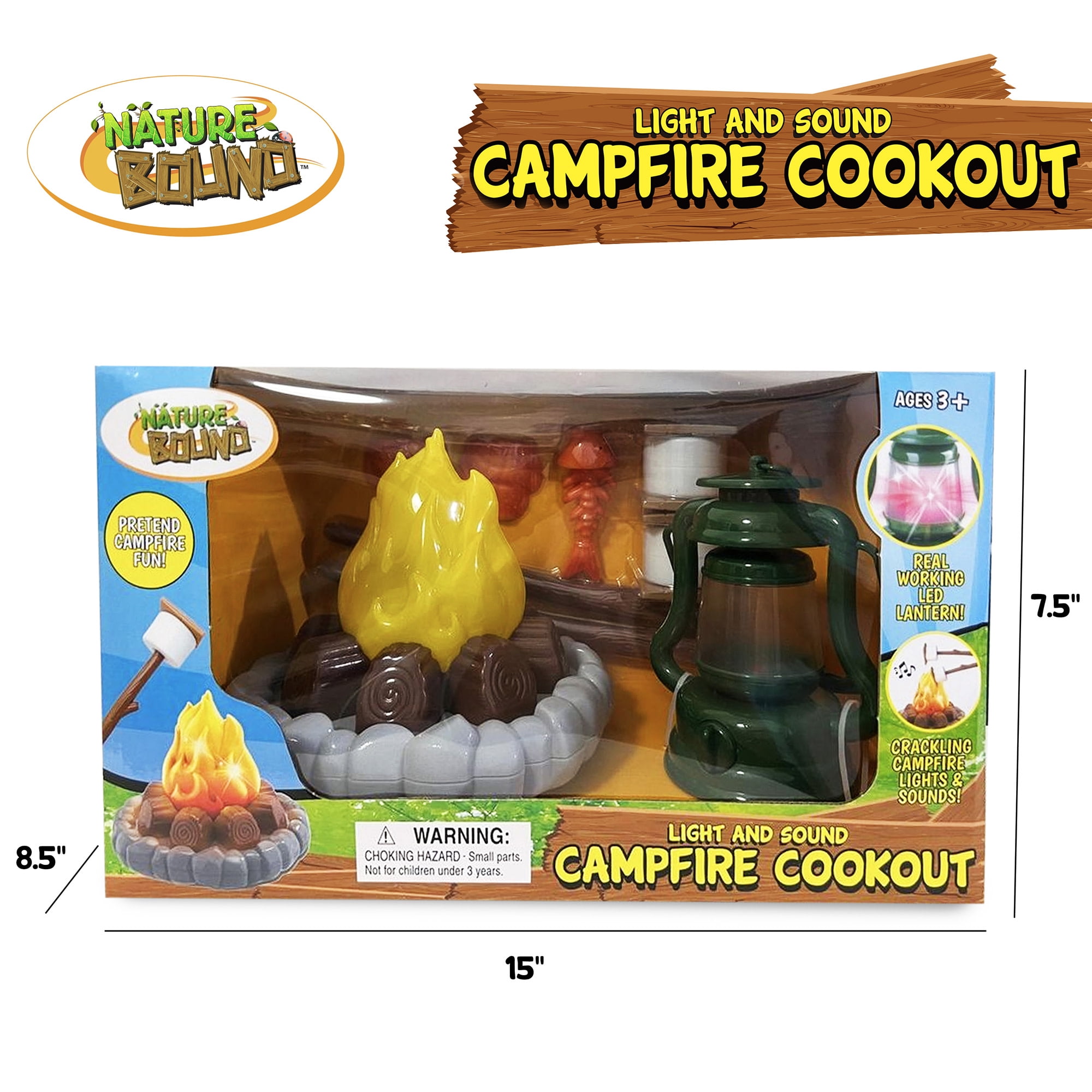 Nature Bound: Campfire Cookout - 13pc Light & Sound Camping Toy Playset, Crackling Campfire, S'mores-Lantern-Fish, In-Outdoor Pretend Play, Kids 3+