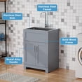 thumbnail image 2 of 24 Inch Cabinet with Utility Stainless Steel Sink, Freestanding Laundry Room  Vanity Sink and Faucet Combo, Gray, 2 of 8
