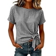 thumbnail image 5 of Admvng Women's Gingham Blouse Short Sleeve Side Tie Knot Waist Cropped Plaid Casual Tops, 5 of 5