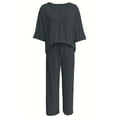 thumbnail image 2 of Delliss Women V Neck Batwing Sleeve T-Shirt Matching Casual Loose Wide Leg Pants Set Dark Gray L, 2 of 4