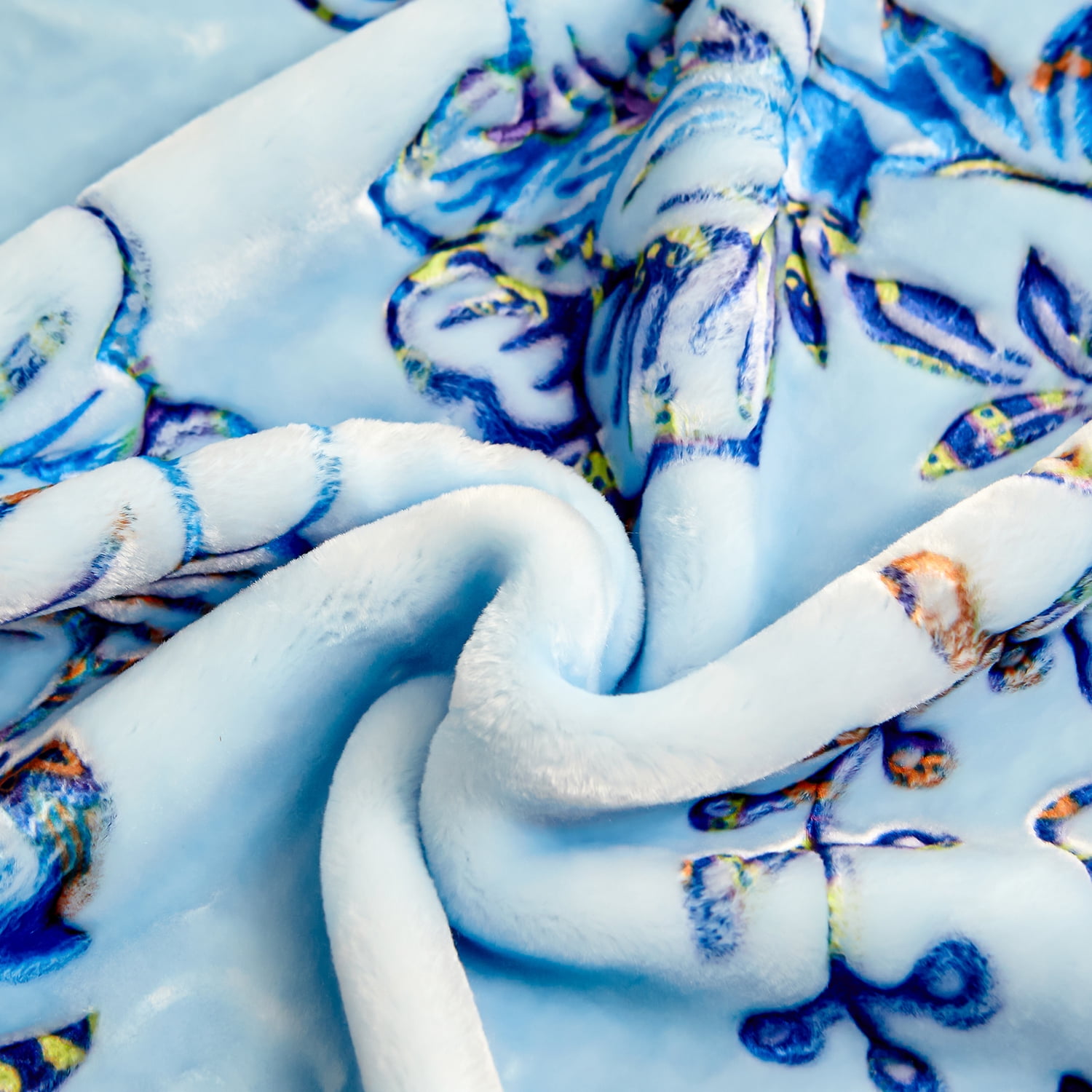 Heavy Thick Fleece Blanket King Size, 10.5lbs,2 Ply A & B Pattern Silky Soft Warm Reversible Raschel Winter Blanket, Minky Soft Plush Blanket for Sofa Bed, 87"x94", Light Blue Floral
