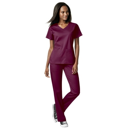 

WonderWink Scrubs Set PRO Women s 4 Pocket Wrap Top & Knit Waist Straight Leg Pant