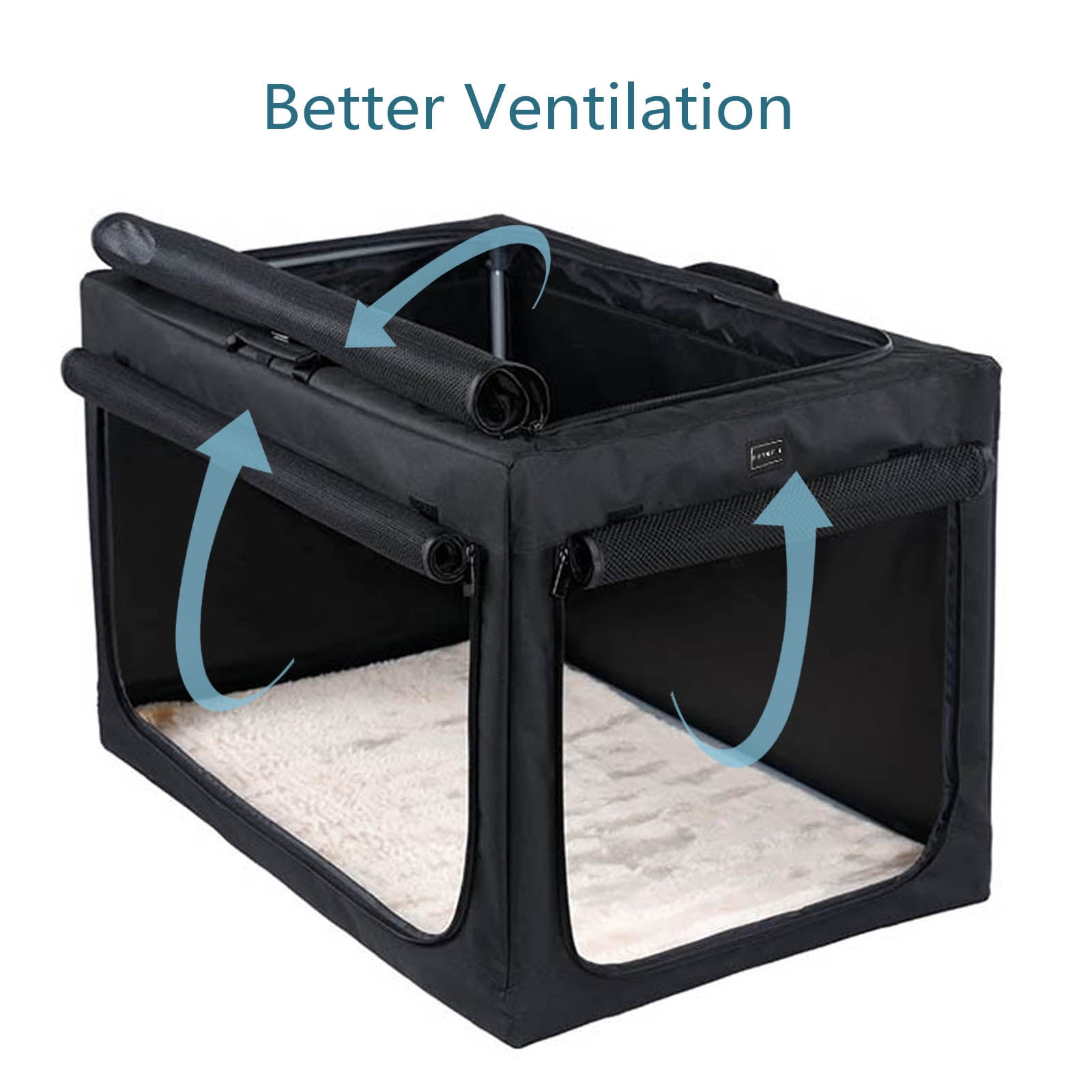 PETSFIT 30in Portable Dog Crate,Comfy Inside with Thicken Mat, Collapsible Crate for Home and Travel,Black