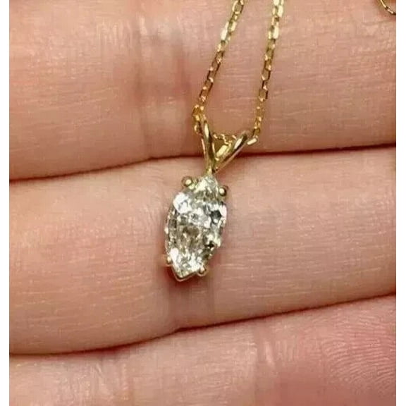 14K Yellow Gold Plated Women's Solitaire Pendant 1Ct Marquise Lab Created VVS1/D Diamond