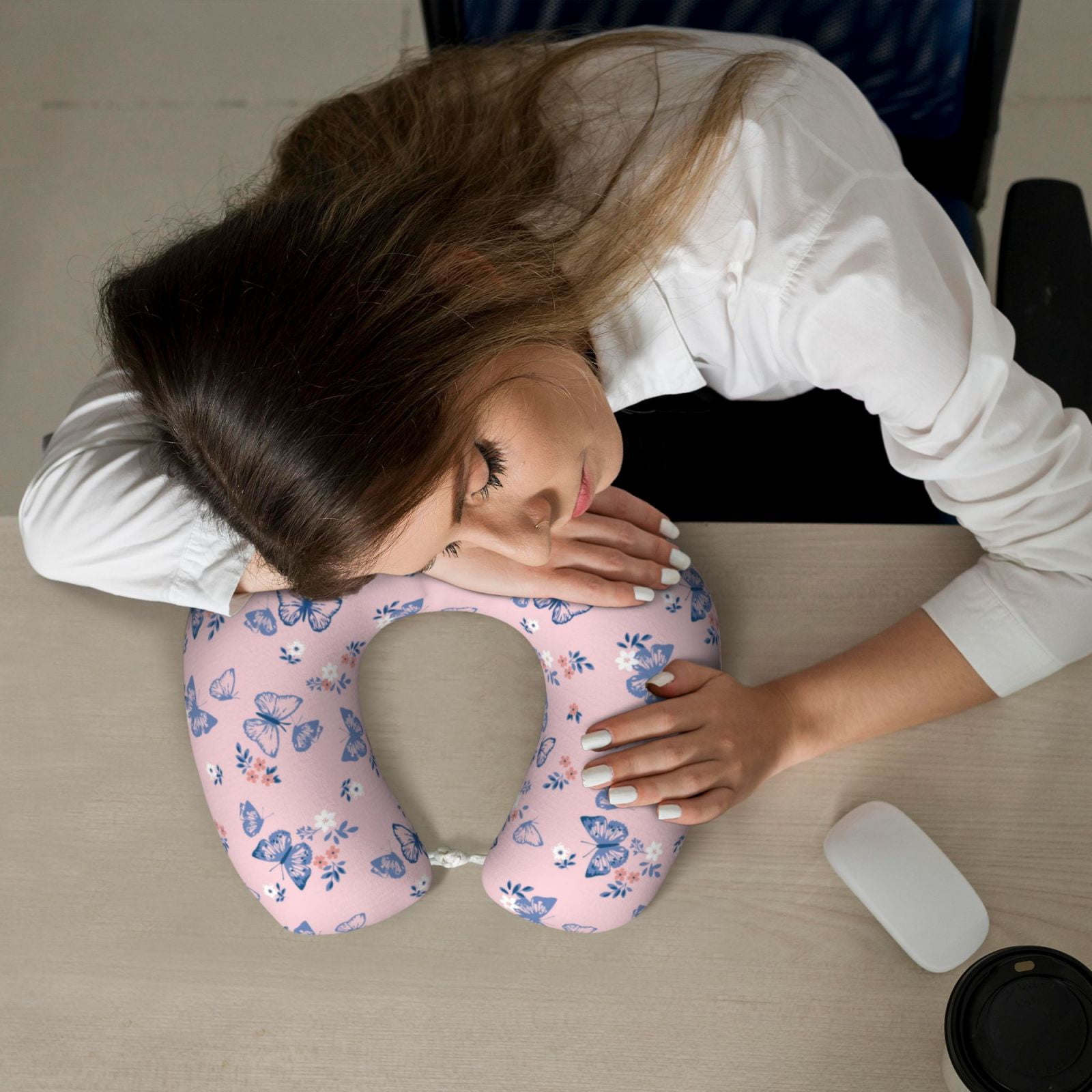 Xecao Butterfly Print Memory Foam Cervical Neck Pillow Versatile U-Shaped Pillows for Home,Office,Camping,Travelling,Soft Washable Cover