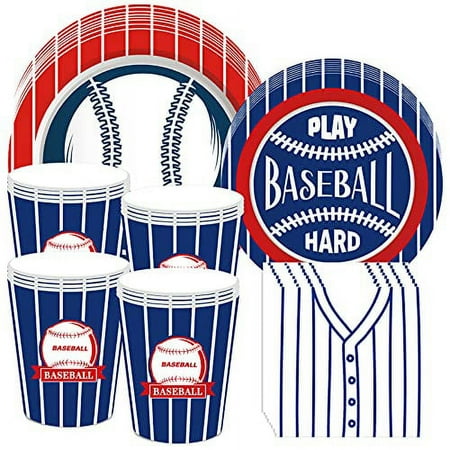 44PCS Baseball Party Supplies Set Printed Plates Cups Napkins - Sport B-Ball Baseball Graduation Theme Party Baby Shower Birthday Party Decorations Favors