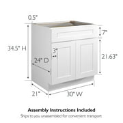 Design House Brookings Assembled Shaker Style Base Kitchen Cabinet (30 x 34.5 x 24), Sherwin Williams® White