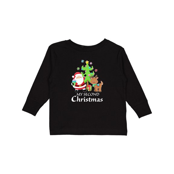 Inktastic My 2nd Christmas with Santa Reindeer and Tree Boys or Girls Long Sleeve Toddler T-Shirt