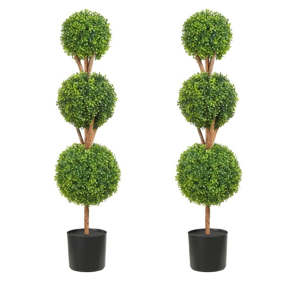 VEVOR Artificial Topiaries Boxwood Trees, 48 inch Tall (2 Pieces), 3 Ball-Shape Faux Topiaries Plant with Planters, Green Feaux Plant w/ Replaceable Leaves & Port for Decorative Indoor/Outdoor/Garden