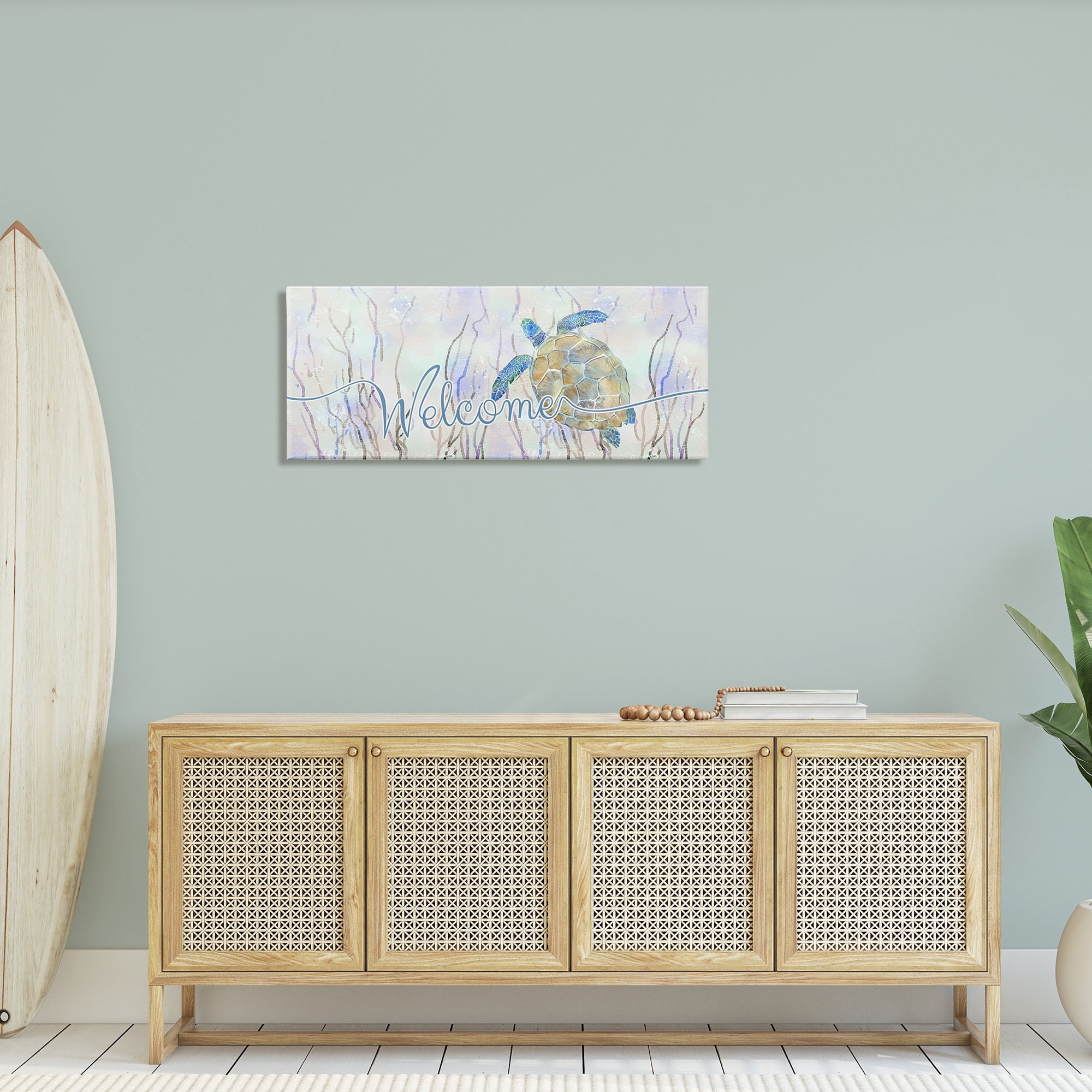 Stupell Industries Welcome Greeting Blue Tropical Sea Tortoise Waters , 40 x 17,Design by Ziwei Li