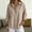 Beige, variant on Women's Notch V Collar 3/4 Sleeve Linen Blouse, Half Snap Button Front Curved Hem Spring Casual Shirt Green XXL