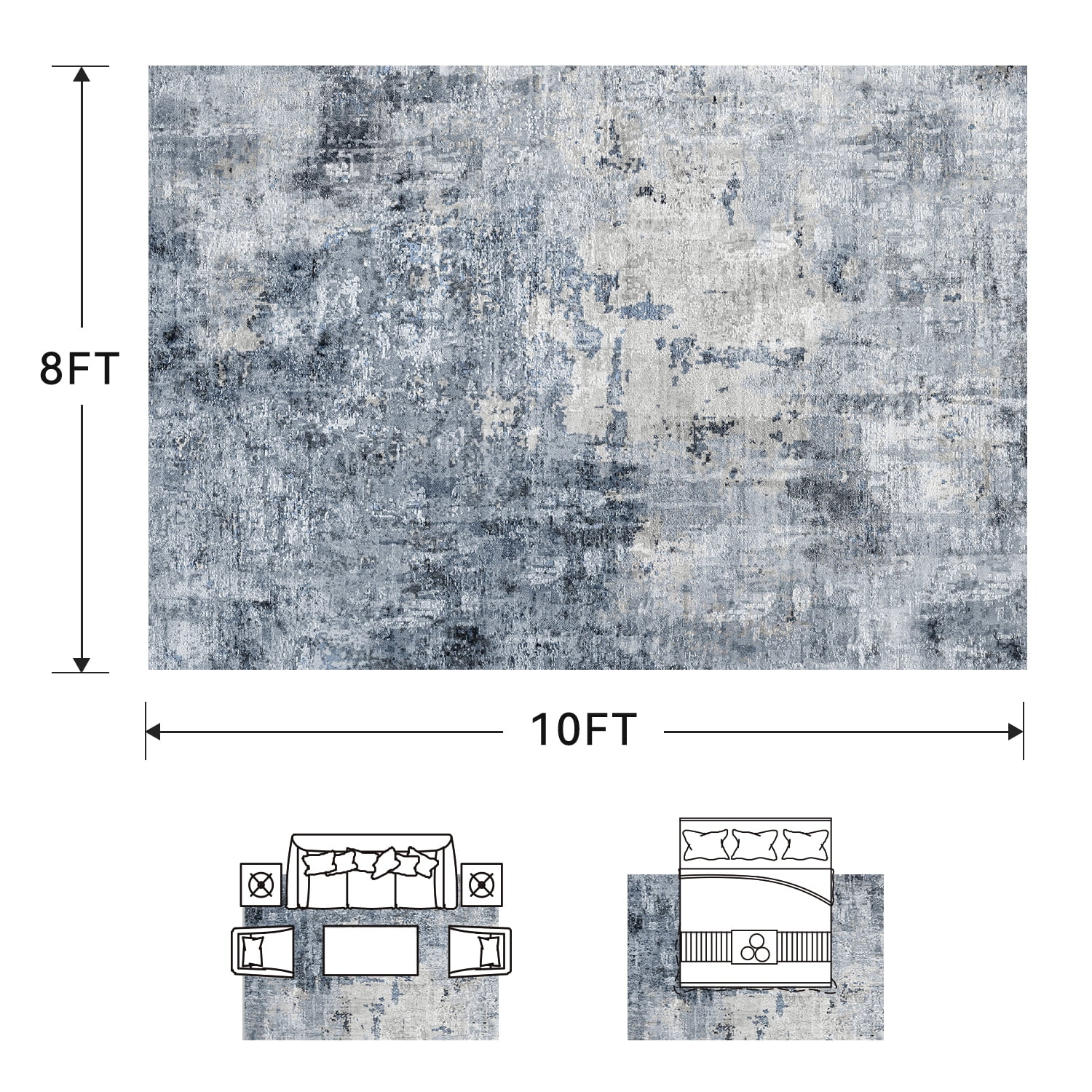 VUNATE 8'x10'Rugs for Living Room Washable Rugs Modern Abstract Area Rug Neutral Indoor Carpet Soft Rugs for Bedroom Office Dining Room Kitchen Laundry Room Accent Rug Modern Home Decor Blue