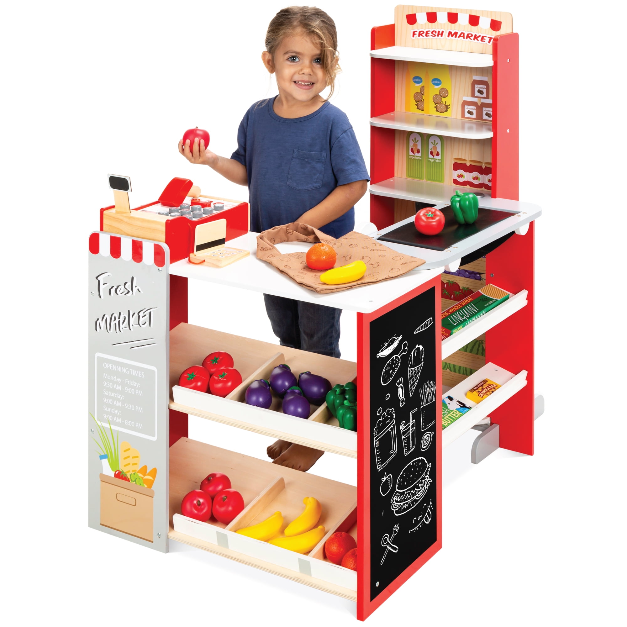 Children Shopping Trolley Cart Play Food Set Kids Pretend Shop Push Along Toy 