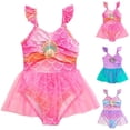 thumbnail image 4 of Girls Rash Guard Swimsuits with Layered Skirt Scale Mermaid Printed Tutu Skirt Mesh Swimwear Dress Bathing for Kids, 4 of 5
