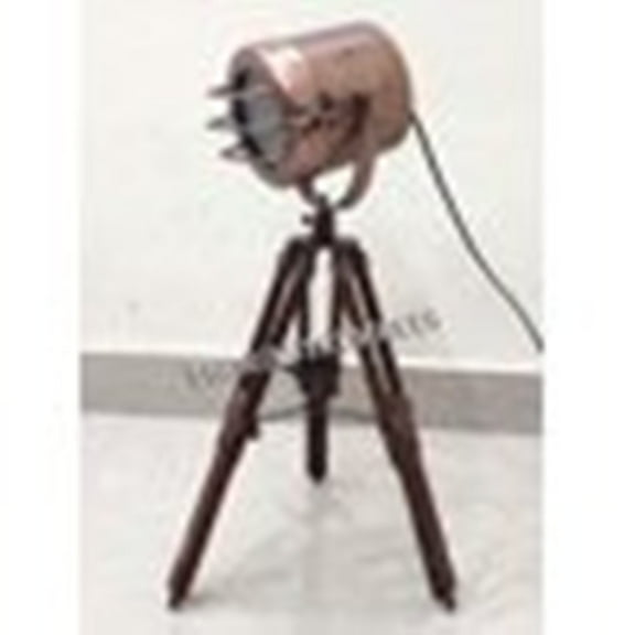 Nautical Copper Searchlight with Wooden Adjustable Tripod Desk/Table Lamp