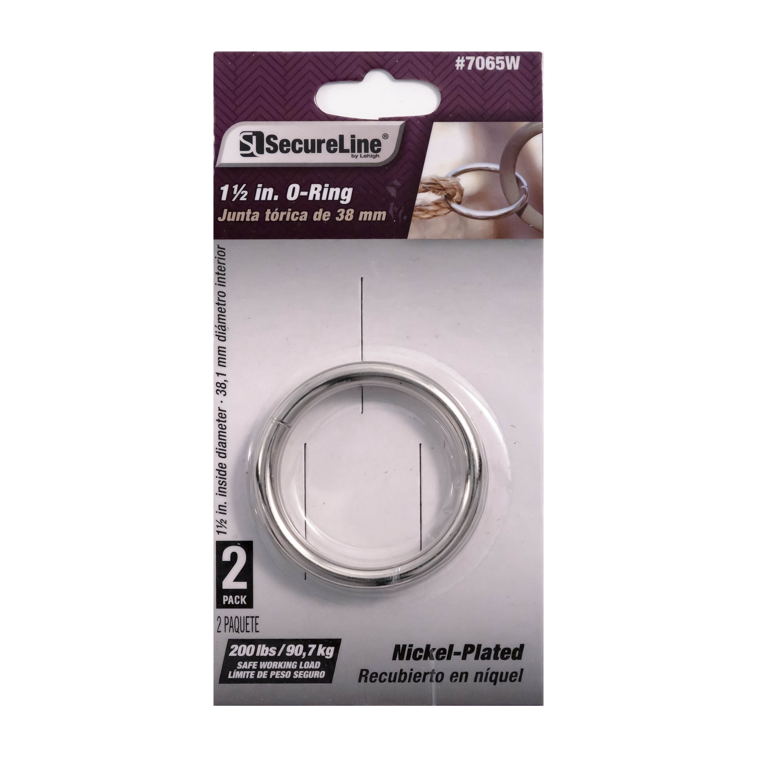 Secureline Item# 7065W, Welded O-Rings, 2 per Card, Nickel Plated Finish Hardware. Rings are 1-1/2 inch Diameter.