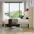 thumbnail image 4 of Amolife Full Size Platform Bed Frame with 2-Tier LED Storage Fabric Wingback Headboard & 2 Storage Drawers, USB & Type-C Charging Ports, Beige, 4 of 12
