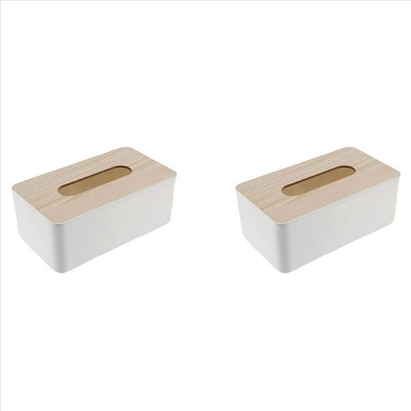 2X Caja de Pañuelos de Papel Tapa de Madera Caja de Papel Sanitaria Caja de Servilletero de Madera Maciza Caja de Pañuelos de Papel Simple y de Moda