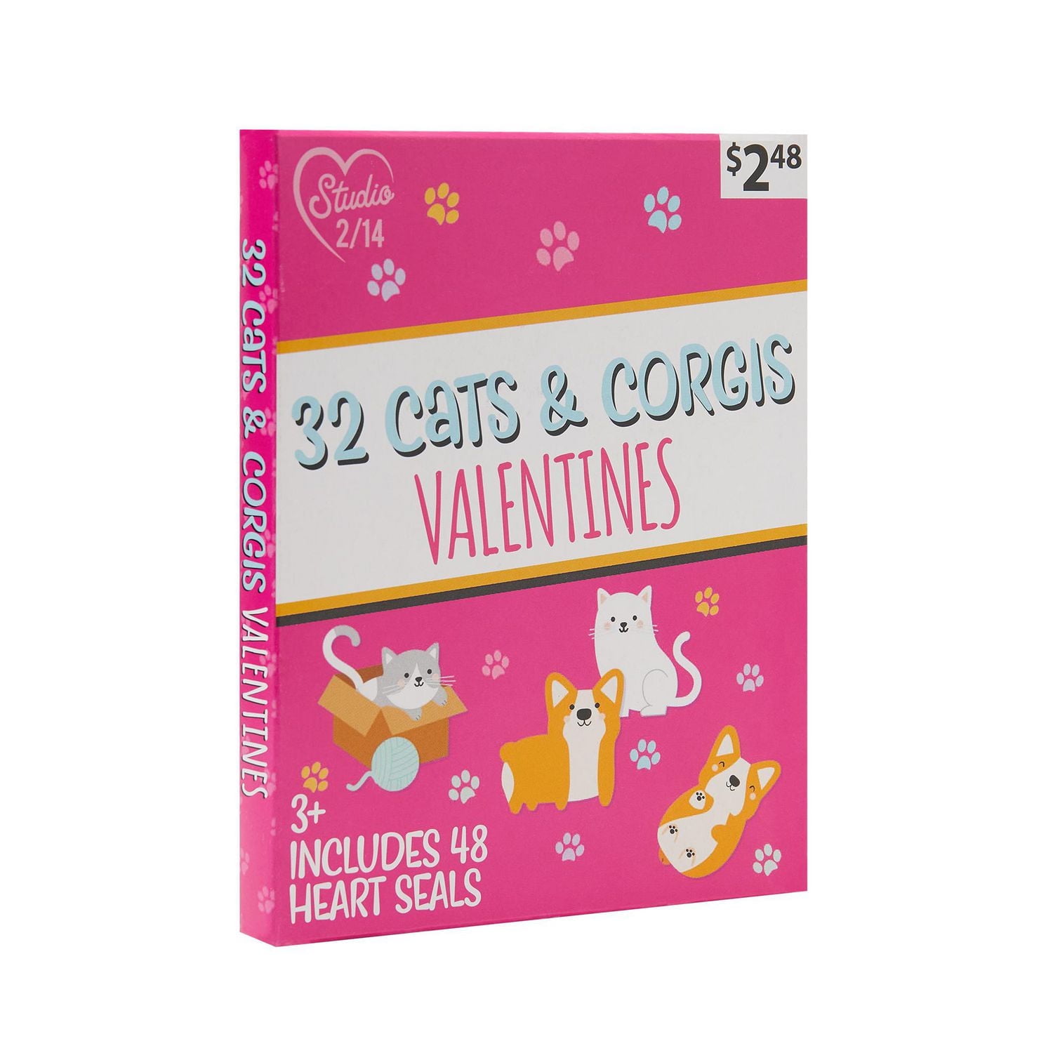 Cartes Studio 2/14 Cats & Corgis Valentine, compte 32, cartes d'échange de classe