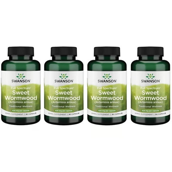 Swanson Sweet Wormwood - May Promote GI Gut Health, Microbial Balance & Digestive Health Support - Herbal Supplement with Artemisinin - (90 Capsules, 425mg Each) 4 Bottles