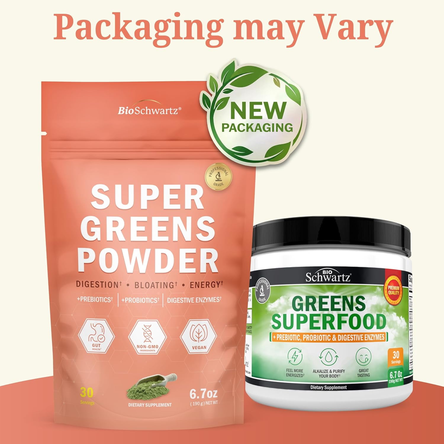 BioSchwartz Super Greens Powder with Probiotics, Prebiotics & Digestive Enzymes, 43 Green Superfoods Including Spirulina & Chlorella, 30 Servings