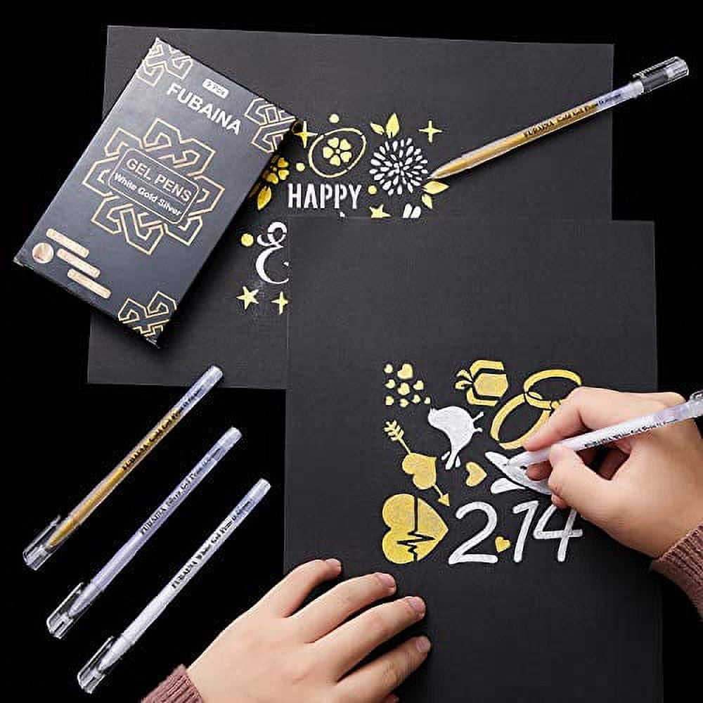 RVOGJP 3 Colors Gel Pen Set - White, Gold and Silver Gel Ink Pens for Black  Paper Drawing, Sketching, Illustration, Card Making, Bullet Journaling