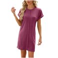 thumbnail image 2 of Tumotour T-Shirt Dress For Women Round Neck dress Solid Color Casual Plain Simple Blouse Loose Flowy Soft Short-Sleeve Dress Sundresses with pockets, 2 of 5