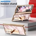 thumbnail image 6 of MonsDirect for 7.6 inch Samsung Galaxy Z Fold 3 5G 2021 Case with S Pen & S Pen Holder, Two Hinge Protection Plating Frame PC Cover, Shell Membrane Integrated Case with Stand & Lens Protection, Gold, 6 of 7