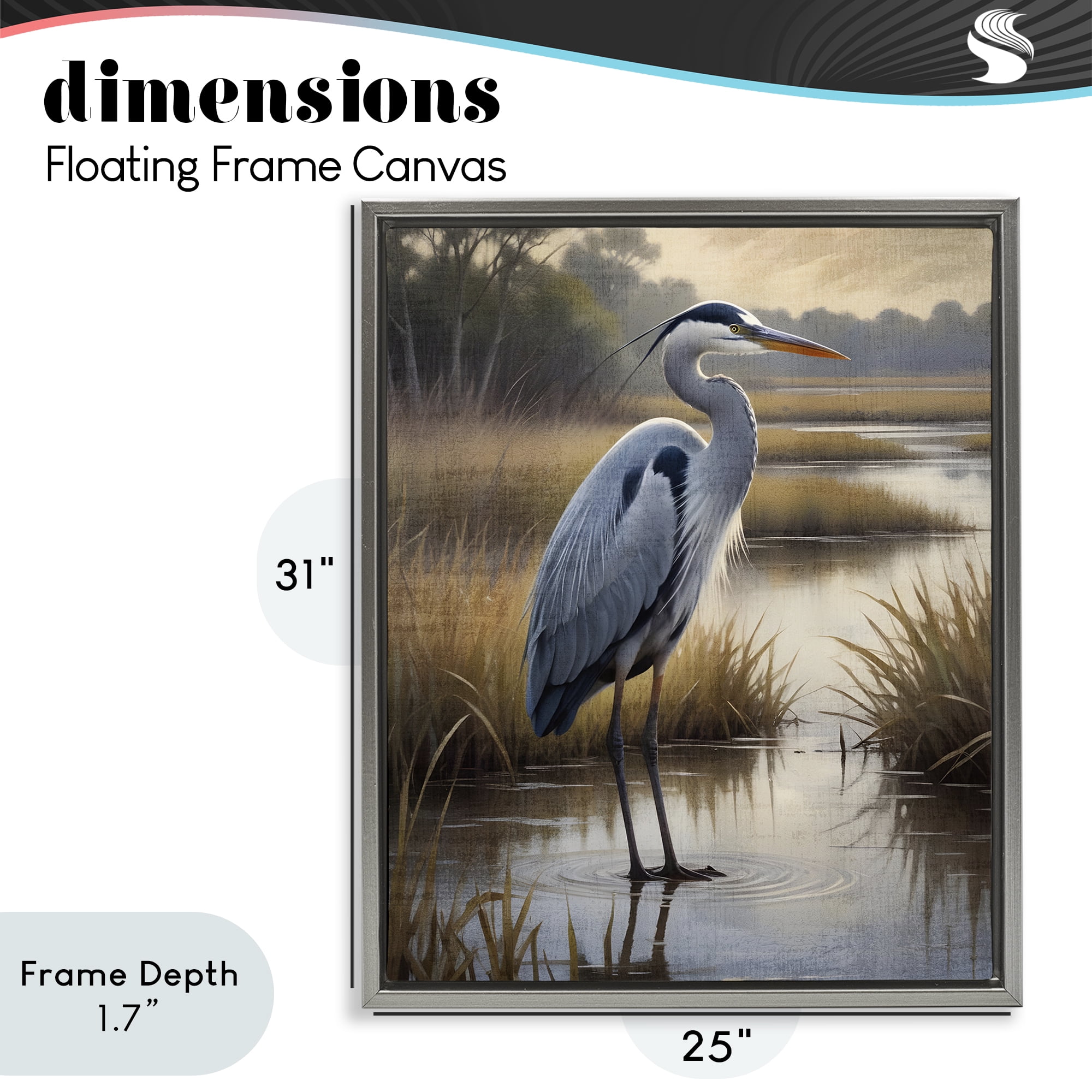Stupell Industries Heron in Serene Marshlands Gray Framed Floater Canvas Wall Art, design by Susan Arnot