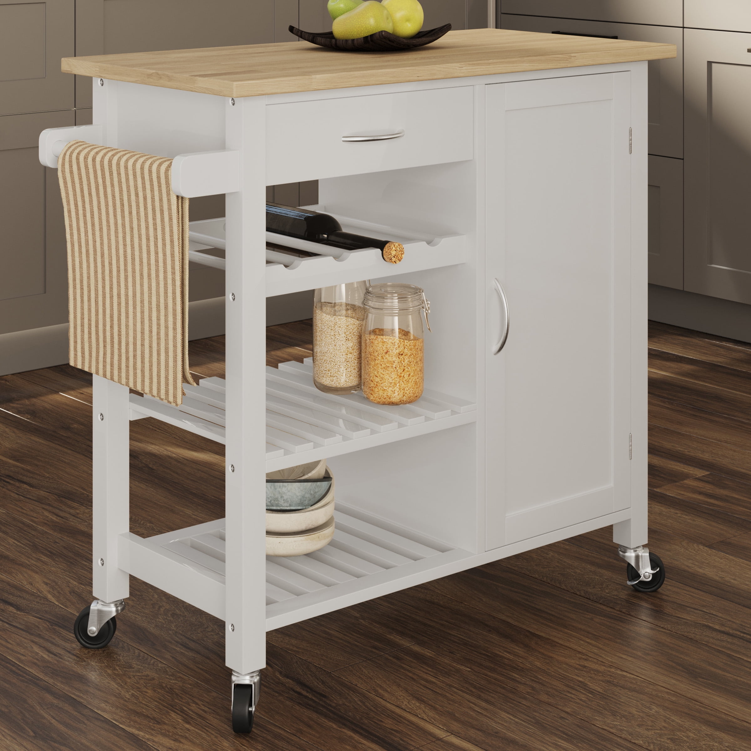 Lavish Home Kitchen Island with Towel Rack and Shelves
