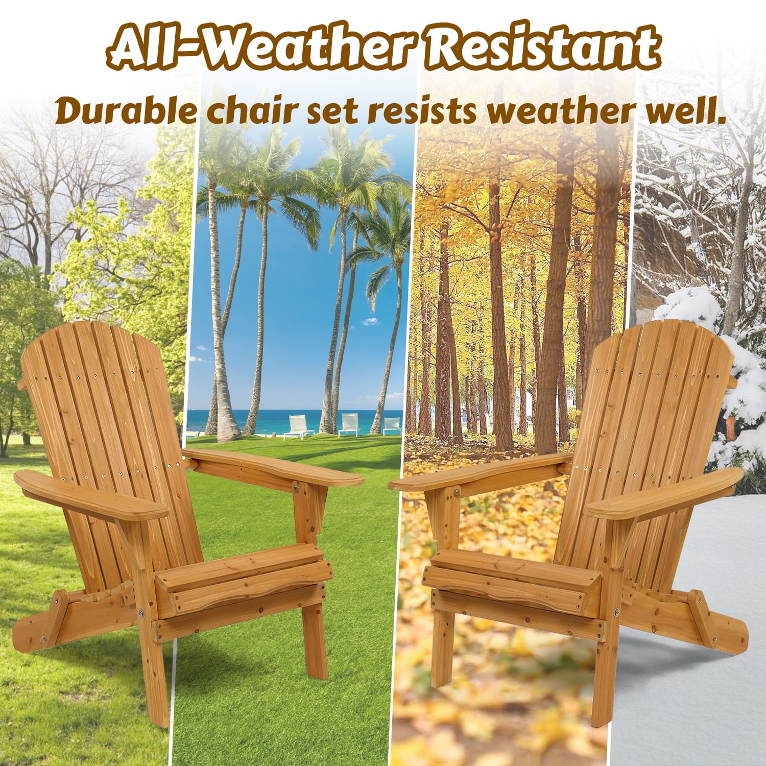 Ktaxon 1 Pieces  Folding Wooden Adirondack Chair, Natural Color, Accent Wood Chair