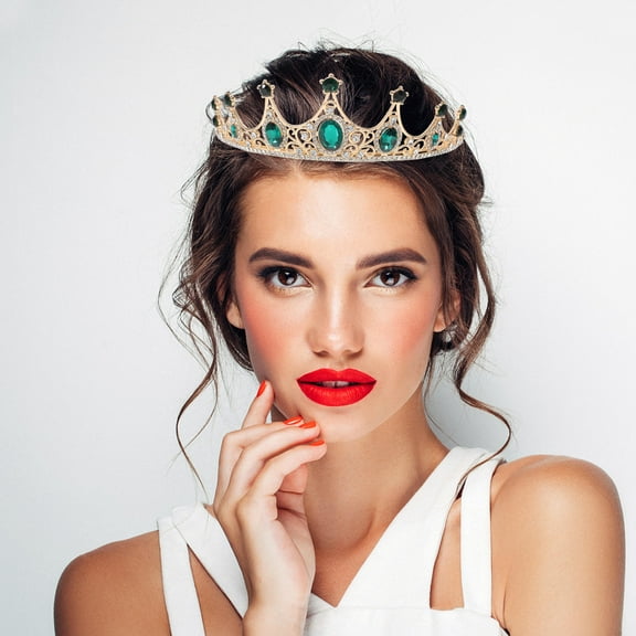 ifundom Green Rhinestone Wedding Crown for Bride Vintage Style Bridal Hair Accessory and Tiara