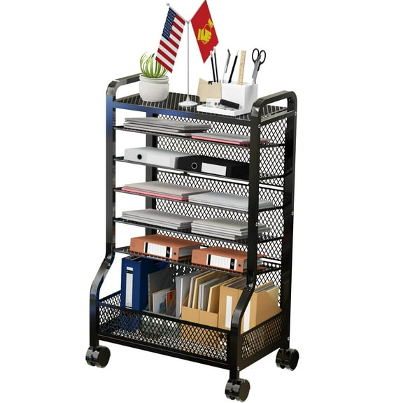 Open Box SRJZMLY 7-Tier Rolling Cart Hanging File Organizer - Black