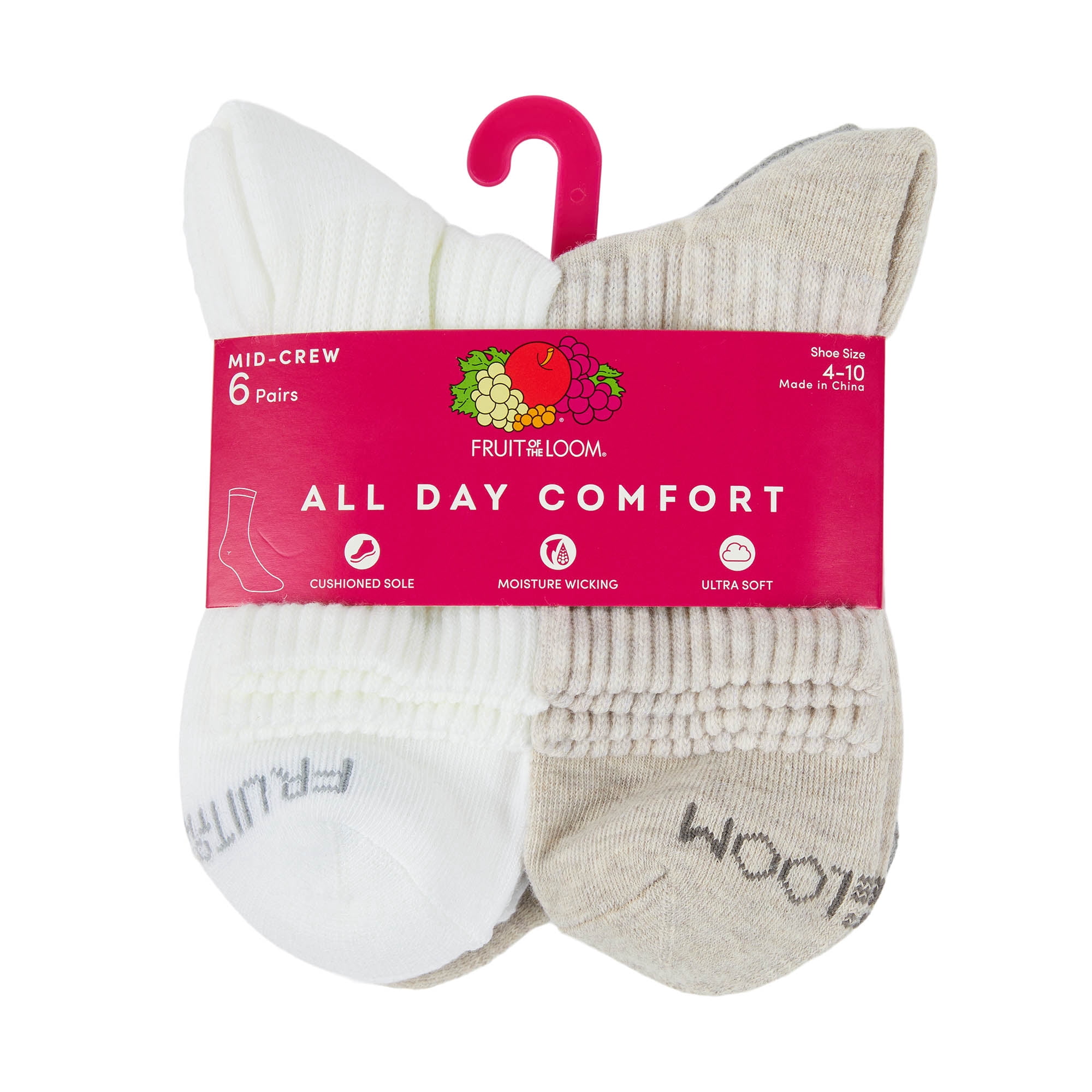 Fruit of the Loom All Day Comfort Women's Socks, Sizes 4-12, 6-Pack