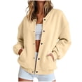 thumbnail image 2 of Feancey Bomber Jacket Women Snap Button Athletic Jackets Oversized Long Sleeve Casual Outerwear with Pockets for Preppy Back to School Wear XL, 2 of 7