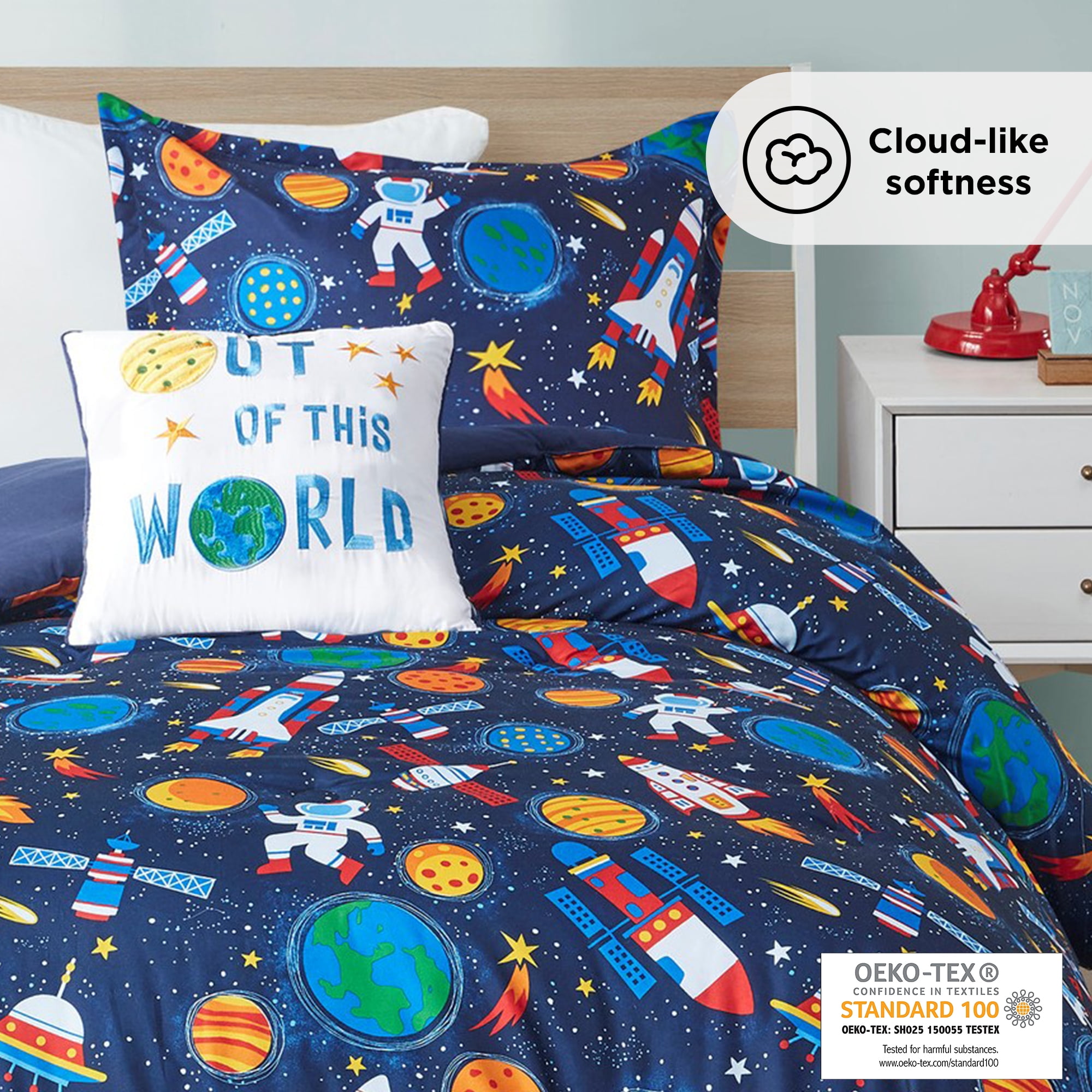 Mi Zone Kids Celestial Comforter Set - Full/Queen Starry Sky Metallic Print, 4 Piece Blush/Gold Bedding