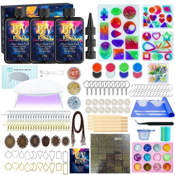 Panda Resin 300g UV Resin Kit with UV Light and Crafting Tools, Fast Curing Crystal Clear Low Odor for DIY Jewelry Making, Keychain