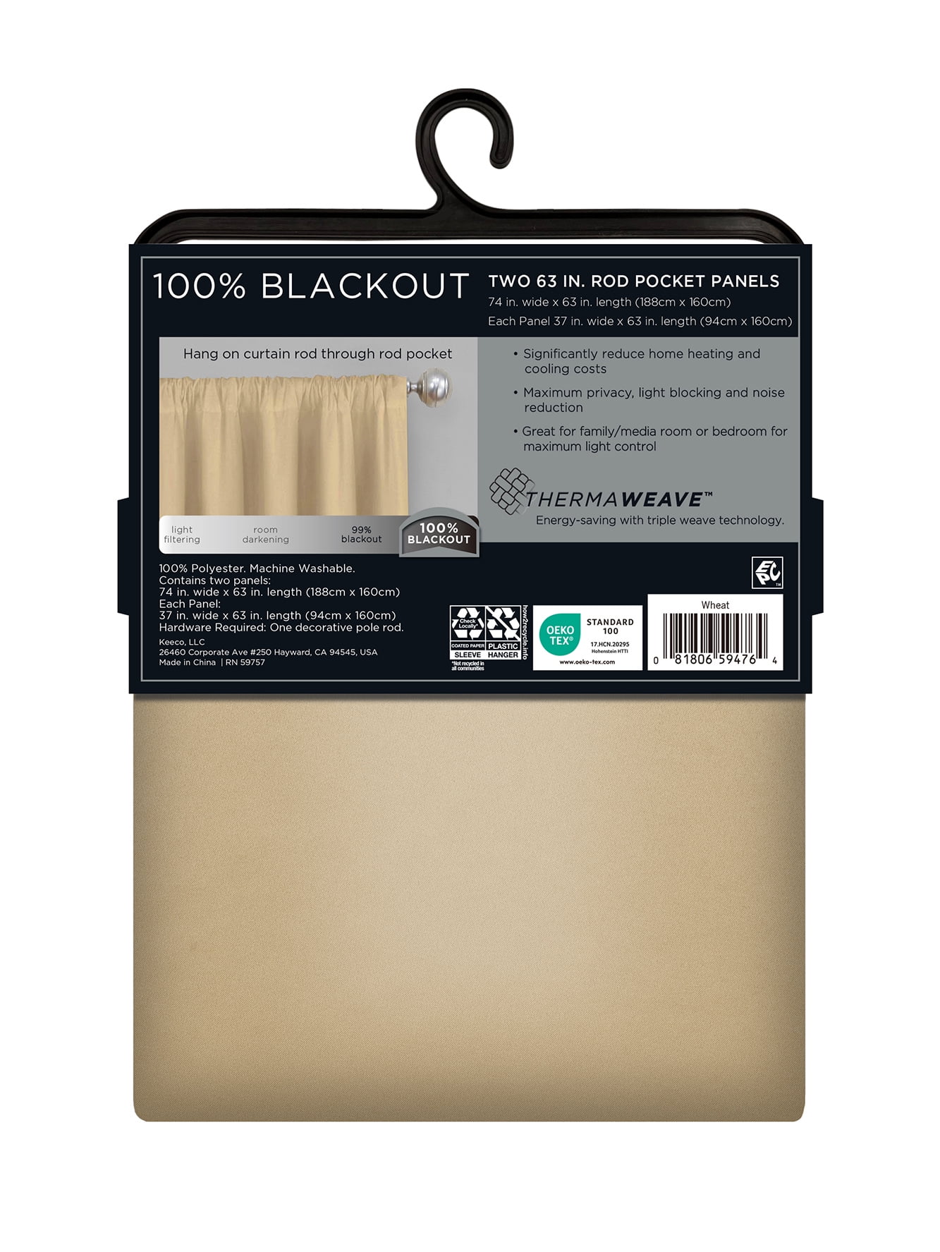 (3 pack) Eclipse Phoenix Solid Blackout Curtains, 63 Inch Long, Set of 2, Wheat, 37" W x 63" L