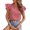 Watermelon Red, variant on Women's Cute Checkered V Neck Short Sleeve Crop Top, Double Layer Ruffled Hem Sleeve, Casual Loose Fit Blouse for Summer Daily Beach or Street Outfits Black S
