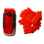 100 Plastic Double Edged Razor Blades and Long Handled Red Mini Scraper