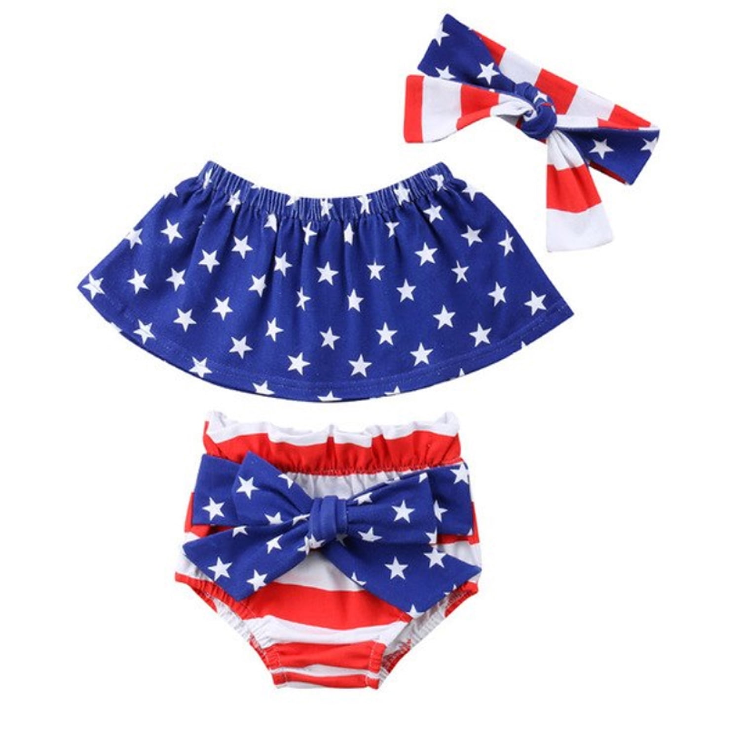 US Flag Stars Strips 4th of July Romper Clothes Outfits for Toddler Baby Girls