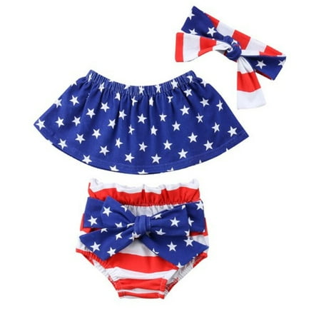 

Styles I Love Infant Baby Girls Stars Stripes US Flag Design Sunsuit Romper Summer 4th of July Jumpsuit Patriotic Outfits (Tube Top+Bloomers 70/3-6 Months)